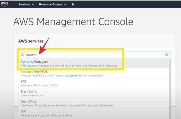 AWS Management Console - AWS SSM